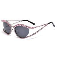 Katzenaugen-Diamant-Sonnenbrille Europäische und amerikanische Straßenfotografiebrille Internet-Promi-Modell farbige Diamant-Sonnenbrille mit Sonnenschutz für Frauen  Rosa