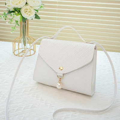 Small and Fresh Simple Diagonal Straddle Bag New Solid Color Pearl Pendant Embossed Birthday Gift Small Square Bag