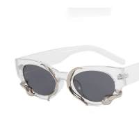 جيني نفس النمط النظارات الشمسية الأفعى ثلاثية الأبعاد Y2K الرجعية فتاة الساخنة تكنولوجيا الشعور شكل مقعر النظارات الشمسية العصرية النساء  أبيض