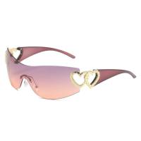 European and American y2k sunglasses sun protection ins sunglasses women's high-end sense of the net celebrity one-piece hollow frameless love glasses  Purple