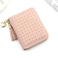 New Korean style ladies student wallet short fashion coin purse zipper small wallet tassel multifunctional card holder  Pink