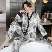 New style pajamas for women in spring and autumn long-sleeved ice silk net celebrity style ins cardigan high-end home clothes suit  Style 5