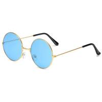 Runde Retro-Sonnenbrille. Bunte, trendige Brille mit rundem Rahmen. Farbige Gläser. Prince-Brille  Blau