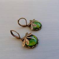 Longheng European and American Jewelry Vintage Dragonfly Pattern Earrings Moonlight Stone Women's Old Earrings  Green