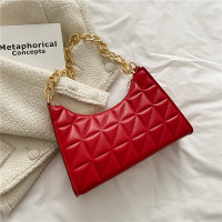 Women's New Trendy and Fashionable Korean Edition Lingge Contrast Single Shoulder Underarm Bag Handheld Stick Bag  Red