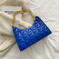 Bolsos de mujer nueva moda estilo coreano diamante contraste color un hombro bolso de mano  Azul