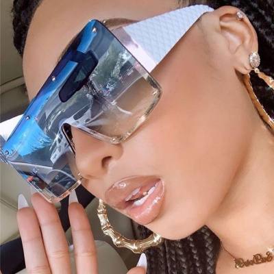 New trendy square large frame one-piece sunglasses fashionable and versatile personality street shooting frameless wide-brimmed sunglasses