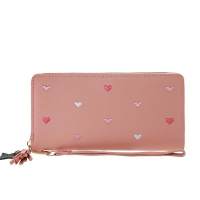 Women's wallet female long zipper clutch fashionable love camouflage embroidery large capacity soft leather coin mobile phone bag  Pink