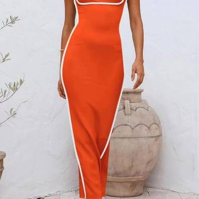 European and American women's clothing hot-selling fashion sexy suspenders contrast color slim dress