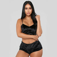 Hot selling European and American erotic lingerie, sexy V-neck slim fit lingerie, multi-color two-piece set  Black