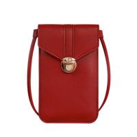 Women's Bag Thin Trendy Lock Buckle Crossbody Phone Bag Touch Screen Phone Wallet Women's Retro Student Buckle Small Wallet  Red