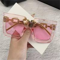 New chain anti-ultraviolet sunglasses European and American fashion square frame women's high-end sunglasses  Pink