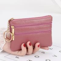 Zero Wallet Women's Short Genuine Leather Texture Small Wallet Multi functional Driver's License Card Bag Soft Leather Key Bag Zipper Bag  Red