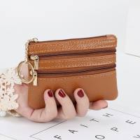 Zero Wallet Women's Short Genuine Leather Texture Small Wallet Multi functional Driver's License Card Bag Soft Leather Key Bag Zipper Bag  Brown