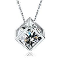 Copper silver-plated square love cube pendant for women, creative diamond-encrusted simple Korean silver jewelry, Korean style necklace  White