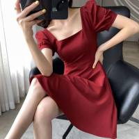 Dress summer new ins tea dress temperament one-shoulder knee-length Hepburn style fat mm little black dress  Red