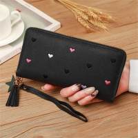 Women's wallet female long zipper clutch fashionable love camouflage embroidery large capacity soft leather coin mobile phone bag  Black