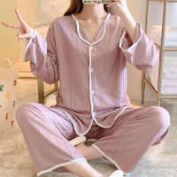 Instagram Korean version minimalist solid color long sleeved pajamas for women in spring and autumn season, with loose fitting milk silk for women's home wear  Purple