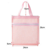 Creative Hollow Storage Bag Mesh Double-layer Wash Bag Travel Cosmetic Bag Transparent Polyester Mesh Drainage Beach Bag  Pink