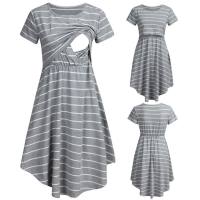 Popular striped multifunctional striped maternity dress for mothers nursing  Gray