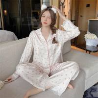New style pajamas for women in spring and autumn long-sleeved ice silk net celebrity style ins cardigan high-end home clothes suit  Style 3