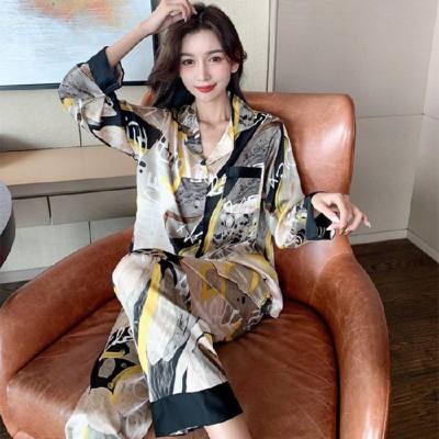 New style pajamas for women in spring and autumn long-sleeved ice silk net celebrity style ins cardigan high-end home clothes suit