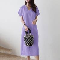 European and American cross-border Amazon independent station fashion daily elegant V-neck short-sleeved casual comfortable mid-length dress  Purple