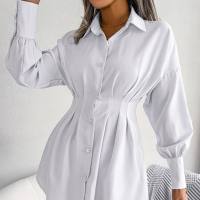 تنورة قميص بتصميم إنس ستايل للخريف والشتاء بأكمام واسعة وخصر غير متماثل  أبيض
