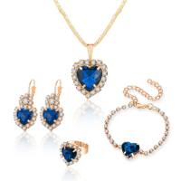 European and American Instagram Water Drop Diamond Necklace Earring Set, High end Bridal Jewelry  Blue