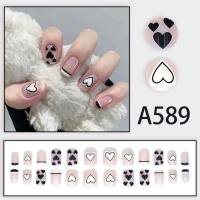 Winter fresh and simple pure lust style bride dance wear nails rainbow love rose fake nails  Style 1