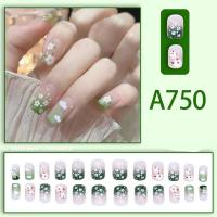 Fresh French flowers, cute ins wind, ice and transparent stars, long style, short style, white, high-end manicure and wearable nails  Style 2
