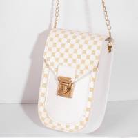 Retro style geometric print mobile phone bag trendy fashion ladies shoulder messenger bag personality chain bag  White