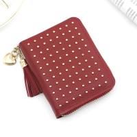 New Korean style ladies student wallet short fashion coin purse zipper small wallet tassel multi-function card holder  Red
