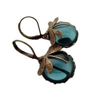 Longheng European and American Jewelry Vintage Dragonfly Pattern Earrings Moonlight Stone Women's Old Earrings  Gray