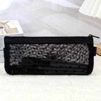 New Japanese and Korean style mesh transparent pencil bag cosmetic bag stationery supplies stationery bag simple large capacity pencil bag  Multicolor