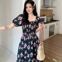 Large size women's clothing French gentle style floral one-shoulder dress summer new sweet cover meat slim A-line skirt  Black