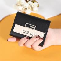 New small wallet women's short trifold mini coin purse female student simple contrast color wallet wallet  Black