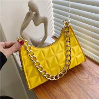 Bolsas femininas nova moda estilo coreano diamante contraste cor de um ombro bolsa axilas bolsa  Amarelo
