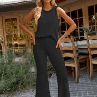 Hot-selling spring and summer European and American women's casual knitted women's suits  Black