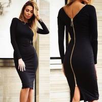 Hot-selling dresses, new arrivals, women's plus-size dresses, European and American slim-fitting zippered long dresses  Black