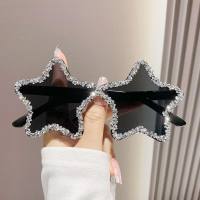 European and American new five-pointed star diamond frameless sunglasses for women fashion personality photo sunglasses exaggerated dance  White