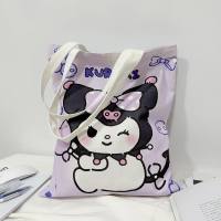 Sanrio Kuromi shoulder bag canvas bag KT family anime shoulder cute student tutoring bag A4 document bag  Purple