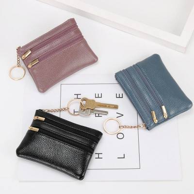 Zero Wallet Damen Kurze Geldbörse aus echtem Leder mit Textur, kleine Geldbörse, multifunktionale Tasche für Führerscheinkarten, weiches Leder, Schlüsseltasche, Reißverschlusstasche