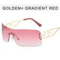 Amerikanische Retro-Stil Y2K-Brille Flamme Millennial Hot Girl Sonnenbrille High-End Ins Persönlichkeit rahmenlose einteilige Sonnenbrille  rot