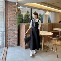 Koreanisches 2024 Frühjahr neues französisches Design Gürtel Zweireiher Arbeitskleidung Hosenträger Temperament vielseitiges Kleid  Schwarz