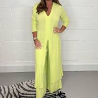 New women's slit long tops and trousers suits  Yellow