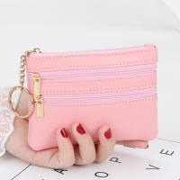 Zero Wallet Women's Short Genuine Leather Texture Small Wallet Multi functional Driver's License Card Bag Soft Leather Key Bag Zipper Bag  Pink