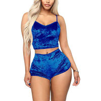 Hot selling European and American erotic lingerie, sexy V-neck slim fit lingerie, multi-color two-piece set  Blue