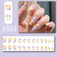 Summer fresh, sweet and cool style manicure, wearable nail pieces, French line blending, removable fake nail pieces, finished product  Style 3