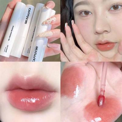 Cappuvini pudding small white tube water gloss lip glaze mirror does not fade and does not stick to the cup makeup moisturizing lipstick